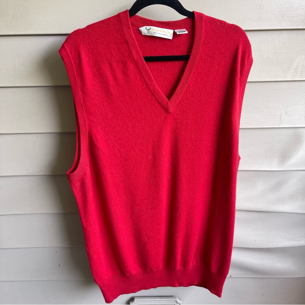 Braemar 100% Cashmere Sweater Sleeveless Vest Men’s Large Red Holiday Preppy‎